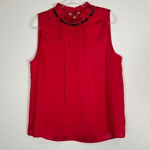 Talbots size XL  sleeveless blouse shell satin velvet tie mock neck red NEW